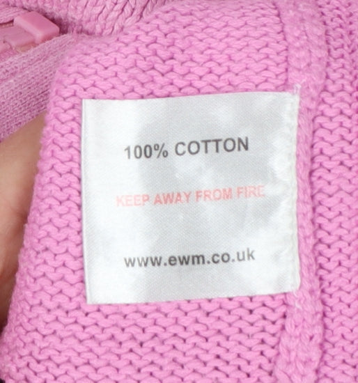 EWM Women Pink Size 18 Full Zip High Neck Cotton Knit Jumper