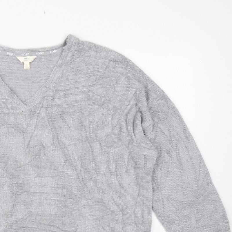 Marks and Spencer Women Grey XL V-Neck Balloon Sleeve Knit Top