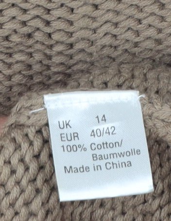 Poetry Women’s Beige Cotton Chunky Knit Collared Cardigan UK 14
