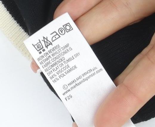 Marks & Spencer Women Black Stripe V-Neck Cotton Cardigan UK 16