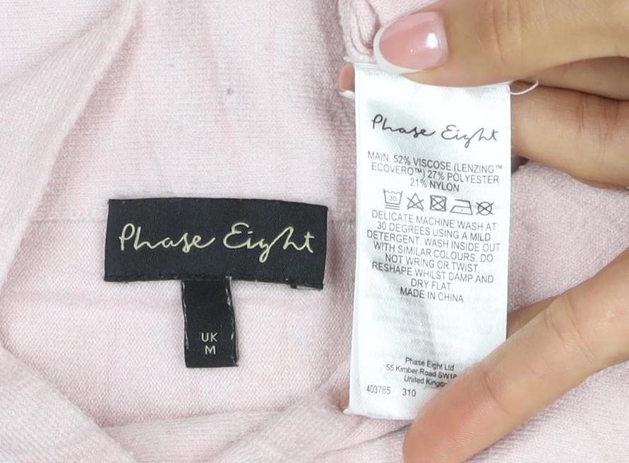 Phase Eight Women Pink M High Neck Button Cuff Viscose Blend Jumper
