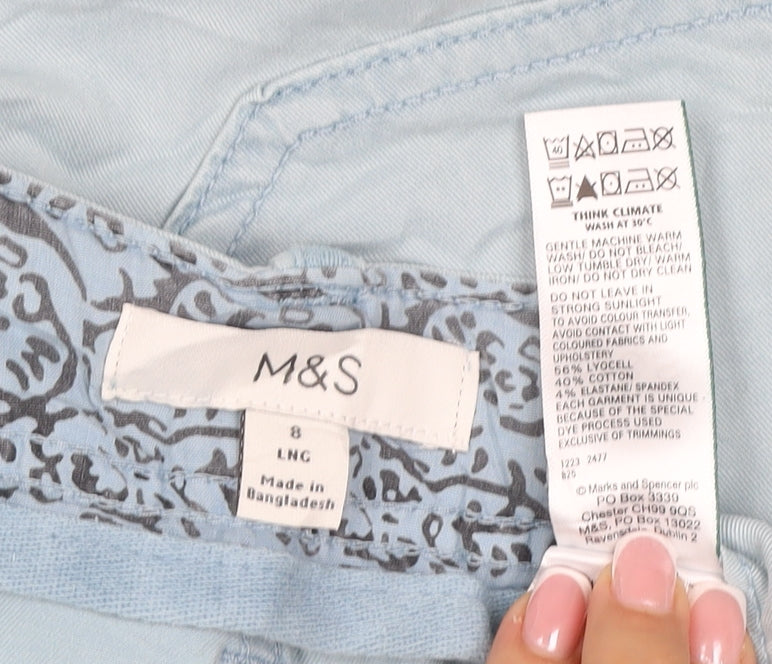 Marks & Spencer Women Blue Size 8 Long Cargo Cropped Trousers