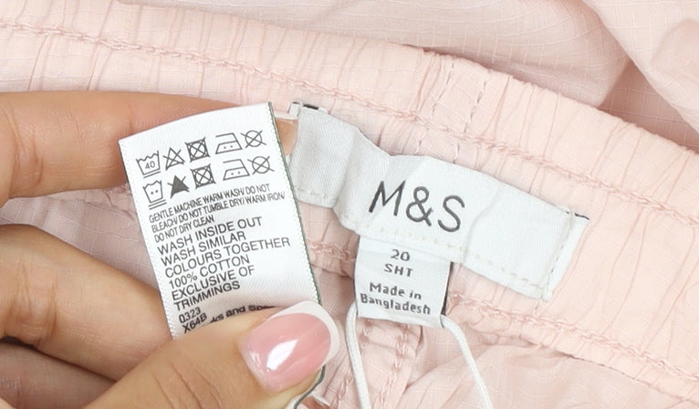 Marks & Spencer Women Pink UK 20 Short Cotton Drawstring Jogger Trousers