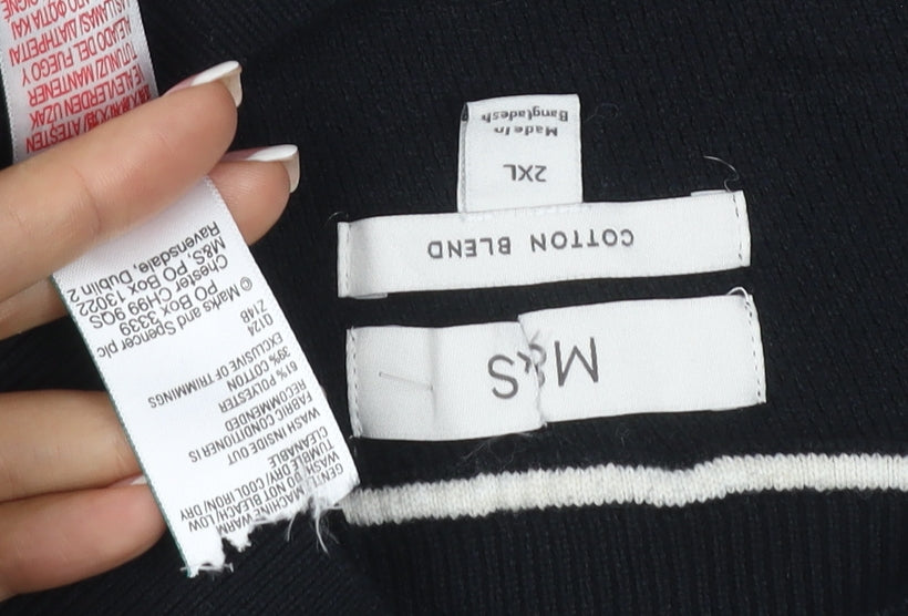 Marks & Spencer Men Black 2XL Cotton Blend Crew Neck Knit Sweatshirt