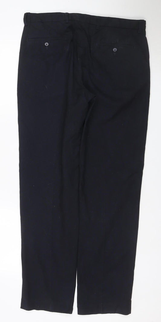 M&S Men’s Black 36W 33L Tailored Straight Dress Trousers Stretch