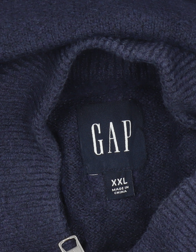GAP Men’s Navy Blue XL Quarter Zip High Neck Cotton Knit Jumper