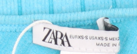 Zara Women Blue XS One Shoulder Ribbed Knit Bodycon Knee Dress