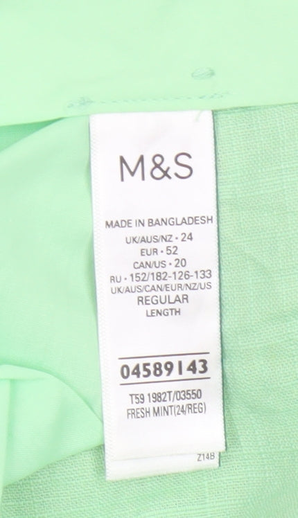 Marks & Spencer Women Green UK 24 Linen Blend Wide Leg Trousers