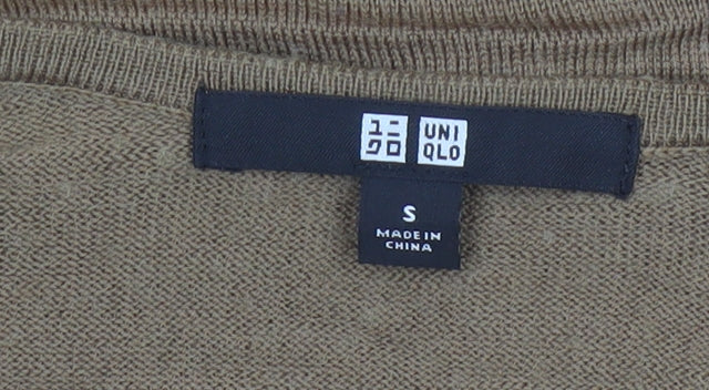 Uniqlo Women Brown S 100% Wool Round Neck Button Cardigan