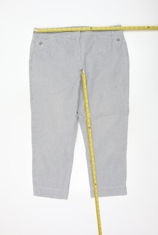 Jaeger Women Grey Pinstripe Cotton Tapered Chino Trousers UK 16