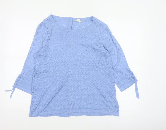 FatFace Women’s Blue UK 12 Open Knit Button 3/4 Sleeve Cardigan