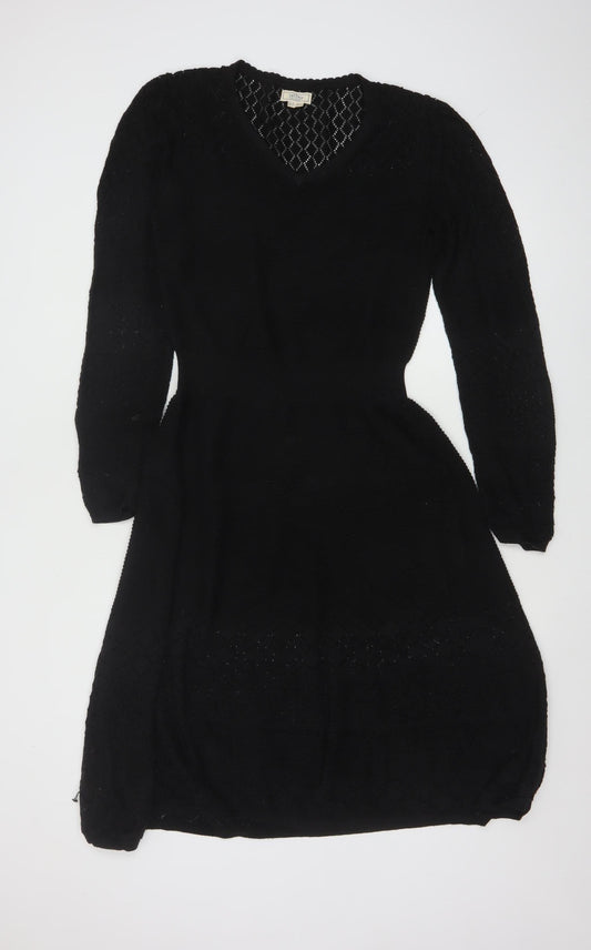 FatFace Women Black UK 10 Fit & Flare Knit V-Neck Jumper Dress