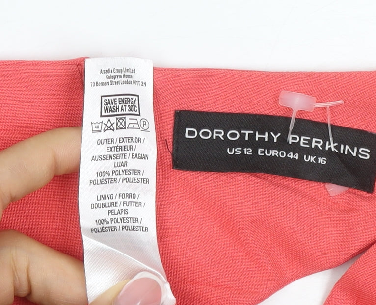 Brand and care label for Dorothy Perkins Women Pink UK 16 Knee Length Sheath Cut Out Dress