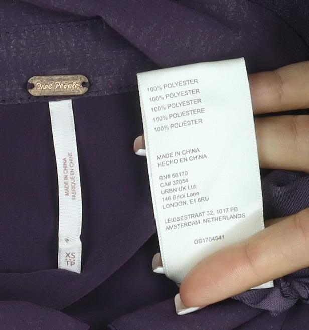 Brand and care label for Free People Women Purple XS Bohemian Pleated Shirt Dress