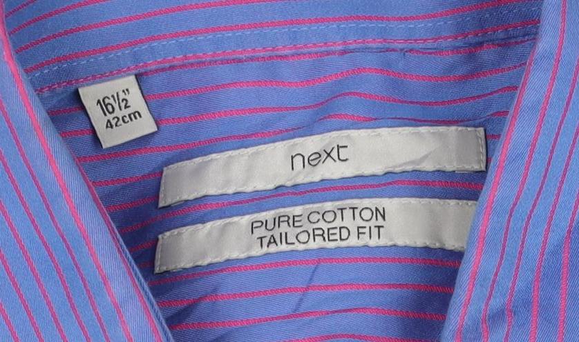 Next Men's Blue Pink Striped 16.5 Tailored Fit Cotton Shirt