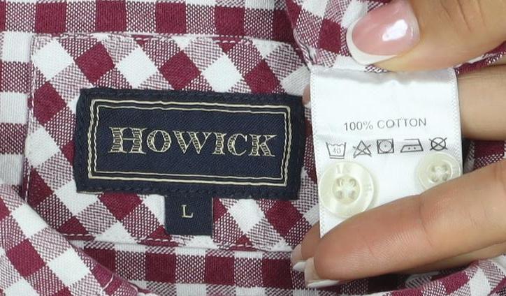 Howick Men's Red Check Cotton Button-Down Long Sleeve Shirt Size L