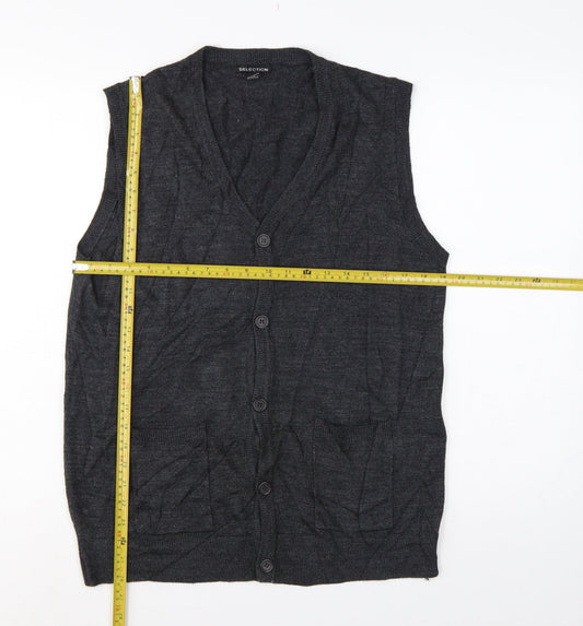 Selection Men’s Grey L Button V-Neck Sleeveless Knit Cardigan Vest