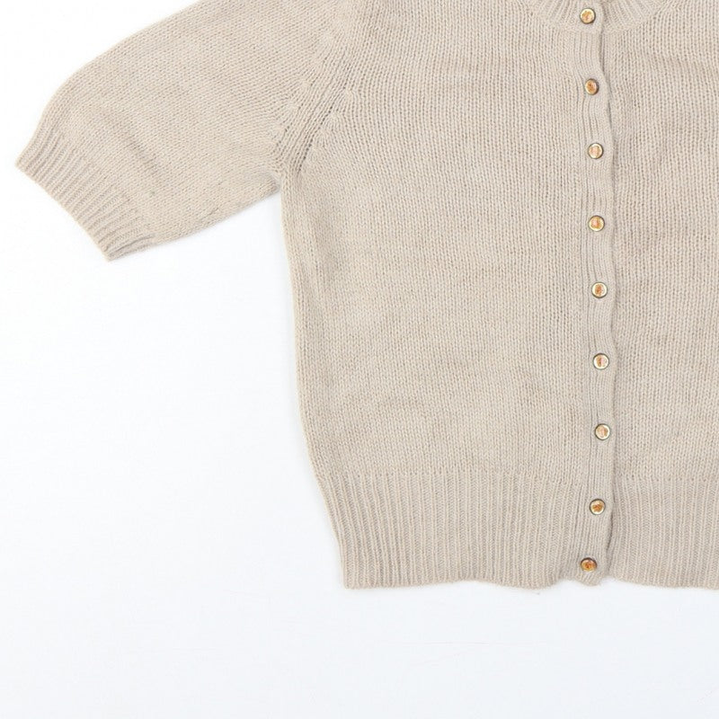Topshop Women Beige Size 12 Short Sleeve Knit Button Cardigan