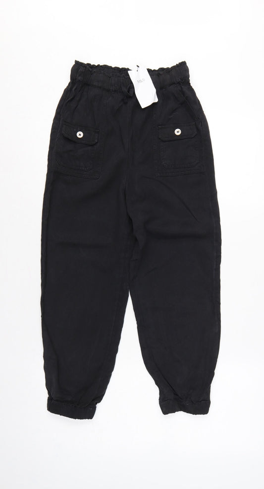 Marks & Spencer Girls Black Cargo Trousers 10-11 Years Lyocell Drawstring Pockets