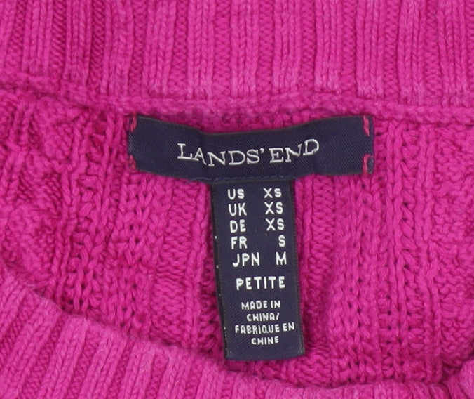 Lands' End Women's Pink XS Petite Cable Knit Cotton Jumper