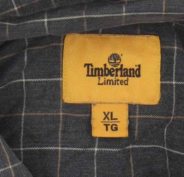 Timberland Men Grey Check XL Cotton Long Sleeve Button-Up Shirt