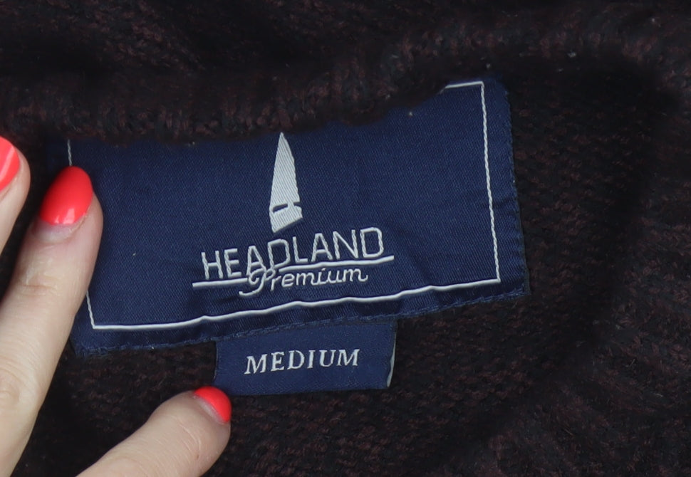 Headland Premium Men’s Brown M Cable-Knit Crew Neck Pullover Jumper