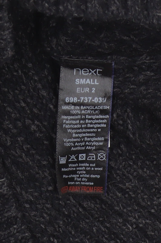 Next Men Black Small Henley Jumper Chunky Knit Button High Neck