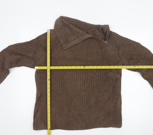 Gap Women Brown M Chunky Cable Knit 1/4 Zip High Neck Jumper