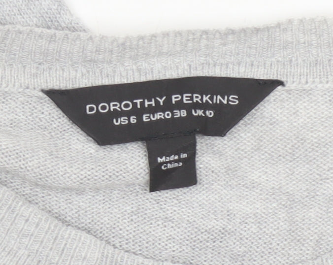 Additional view of Dorothy Perkins Women Grey UK 10 Ruffle V-Neck Longline Knit Jumper