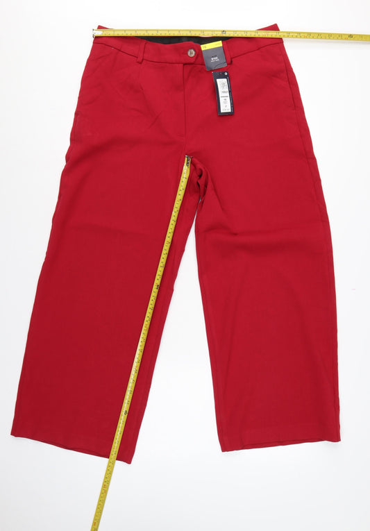 Marks & Spencer Women Red UK 16 Short High Rise Wide Leg Trousers