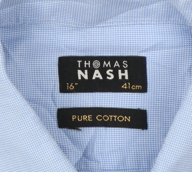Thomas Nash Men Blue 16 41cm Pure Cotton Gingham Formal Shirt
