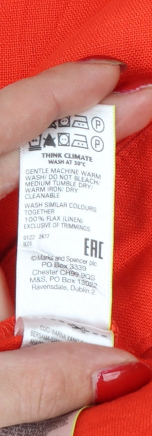 Marks & Spencer Women Orange UK 24 Linen Cropped Wide-Leg Trousers