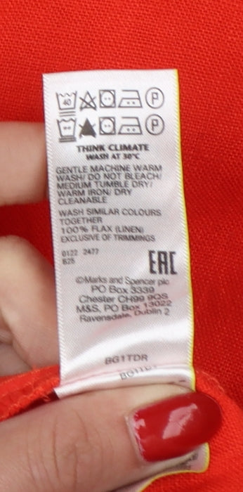 Marks and Spencer Women Orange UK 14 Wide Leg Cropped Linen Trousers Belt