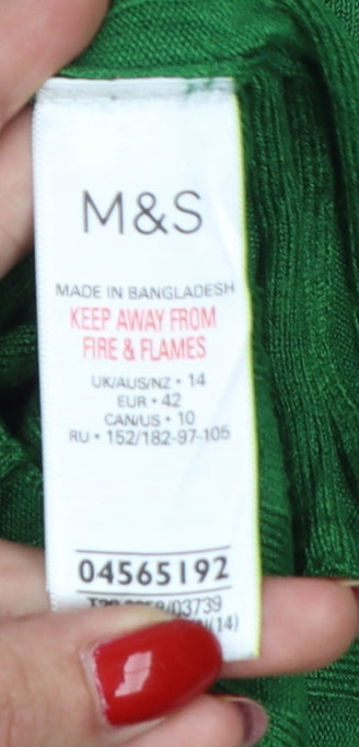 Marks and Spencer Women Green UK 14 High Neck Rib Knit Jumper