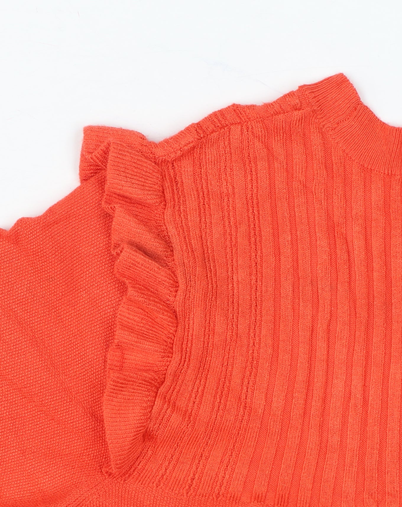 Marks and Spencer Women Orange UK 16 Ribbed Ruffle Short Sleeve Jumper