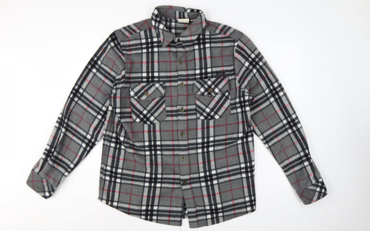 Lee Cooper Men's Grey Plaid Fleece Shirt L Long Sleeve Button-Up