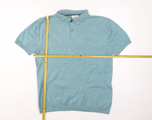 Next Men’s Blue Large Short Sleeve Collared Henley Cotton Knit Jumper