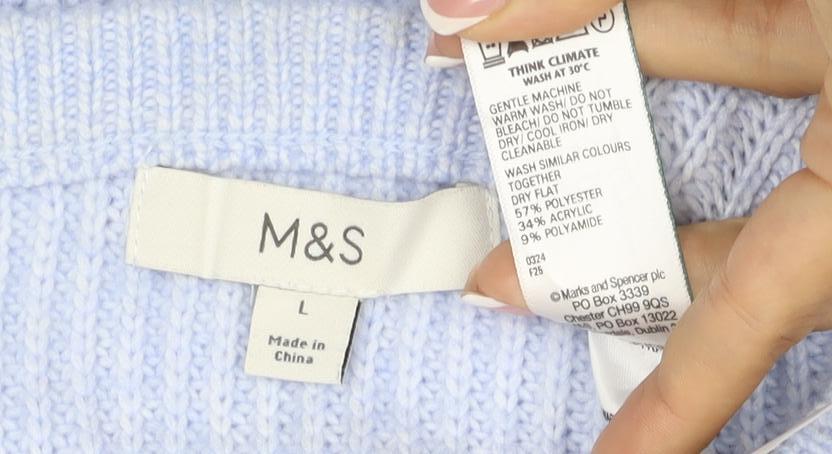 Marks and Spencer Women Blue L Ribbed Crew Neck Knit Jumper