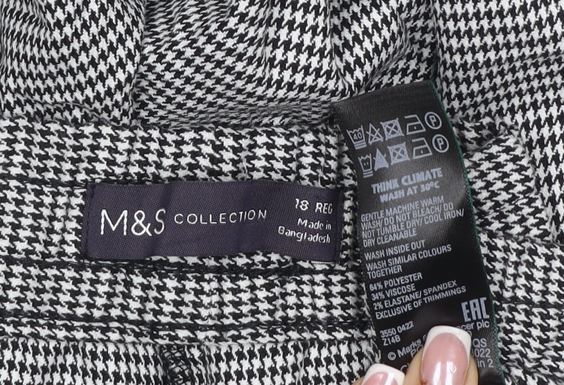 M&S Women Grey Check Stripe Straight Leg Trousers UK 18 Regular