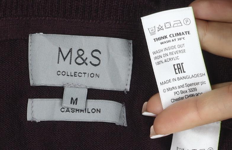 Marks and Spencer Men Brown M V-Neck Cashmilon Acrylic Knit Pullover Jumper