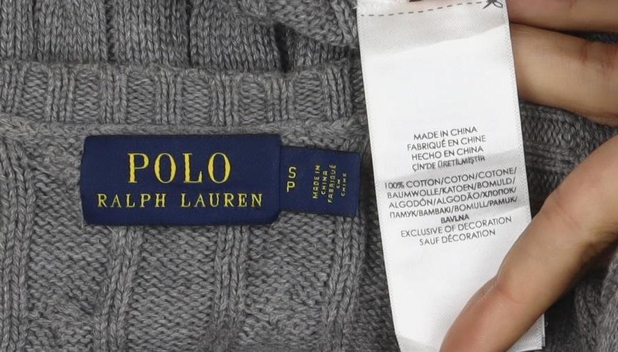 Polo Ralph Lauren Women Grey S Cable Knit V-Neck Cotton Jumper