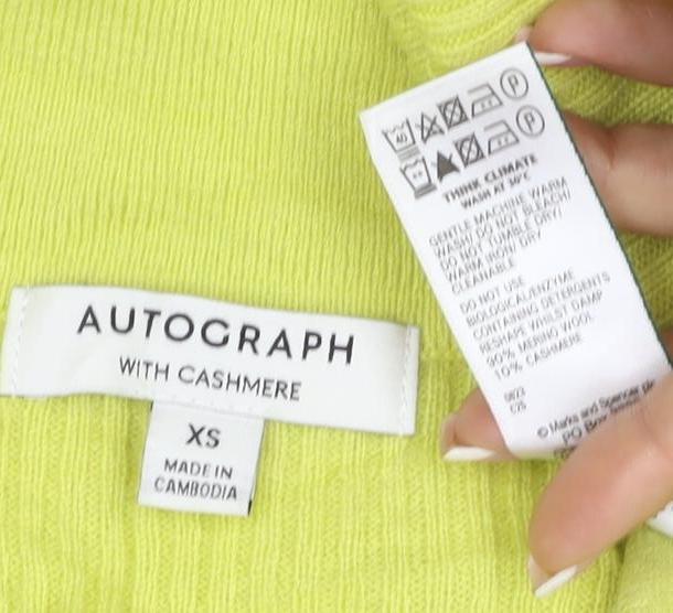 Brand and care label for Autograph Women Yellow XS 100% Cashmere Ribbed Collared V-Neck Jumper