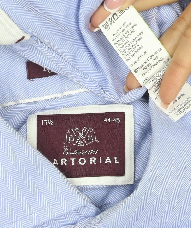 Sartorial Men's Blue 17.5 Classic Herringbone Long Sleeve Shirt