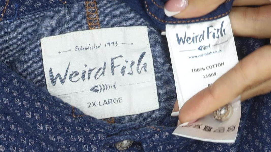 Weird Fish Men’s Blue XL Geometric Cotton Short Sleeve Button-Up Shirt