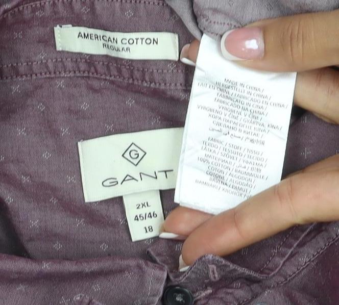 GANT Men's Purple 2XL Geometric Cotton Button-Down Long Sleeve Shirt