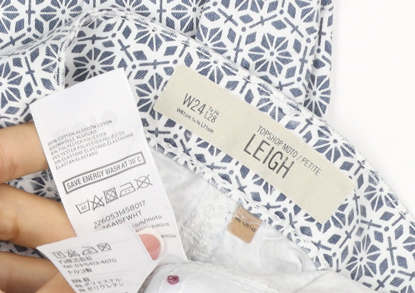 Topshop Women White Geometric Leigh Skinny Jeggings UK 6 Petite