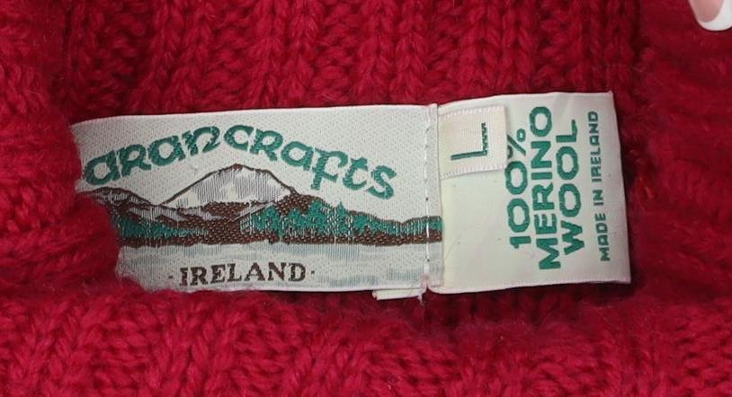 Coppercrafts Ireland Women Red L Merino Wool Cable Knit Roll Neck Jumper