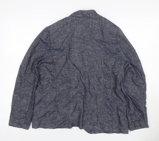 M&S Women’s Blue Linen Cotton Blend Open Front Blazer UK 18