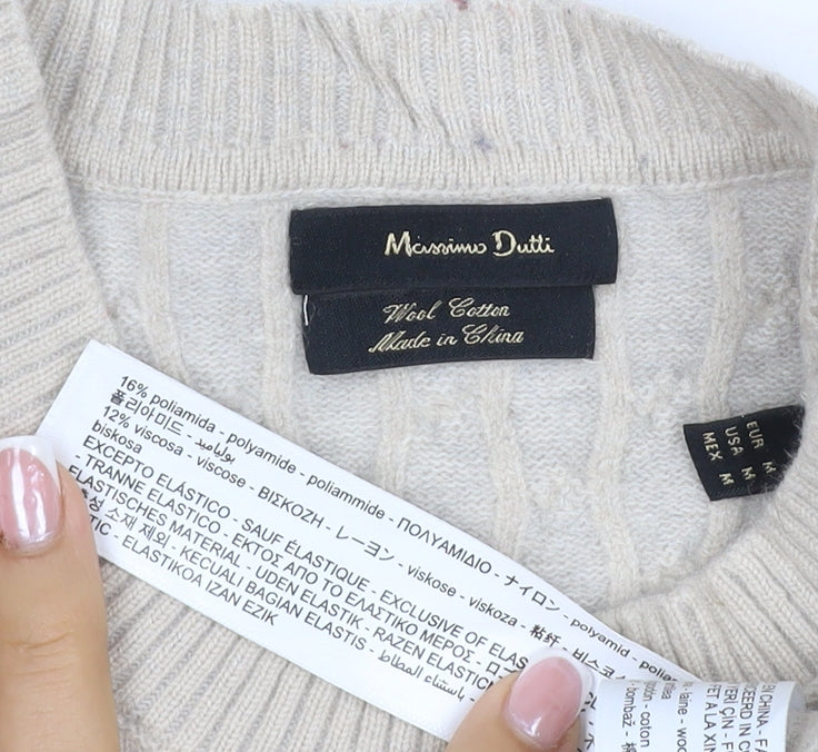 Brand and care label for Massimo Dutti Women Ivory S Cable-Knit Cotton Blend jumper