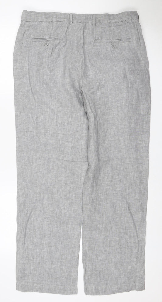 Marks and Spencer Men's Grey Linen 34in Straight Trousers 29in Leg